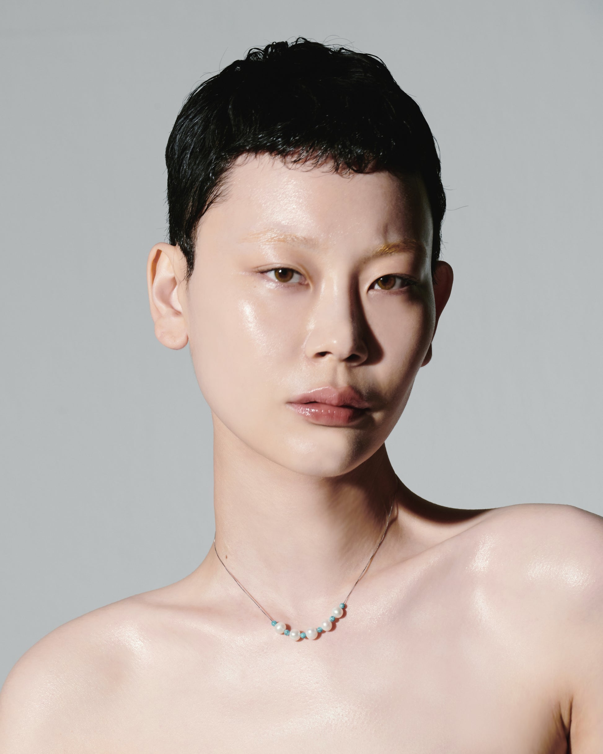 Blue Earth - 925 Sterling Silver and Turquoise Beads with Freshwater Pearls Necklace by Juxtaposition Studio Seoul Korea