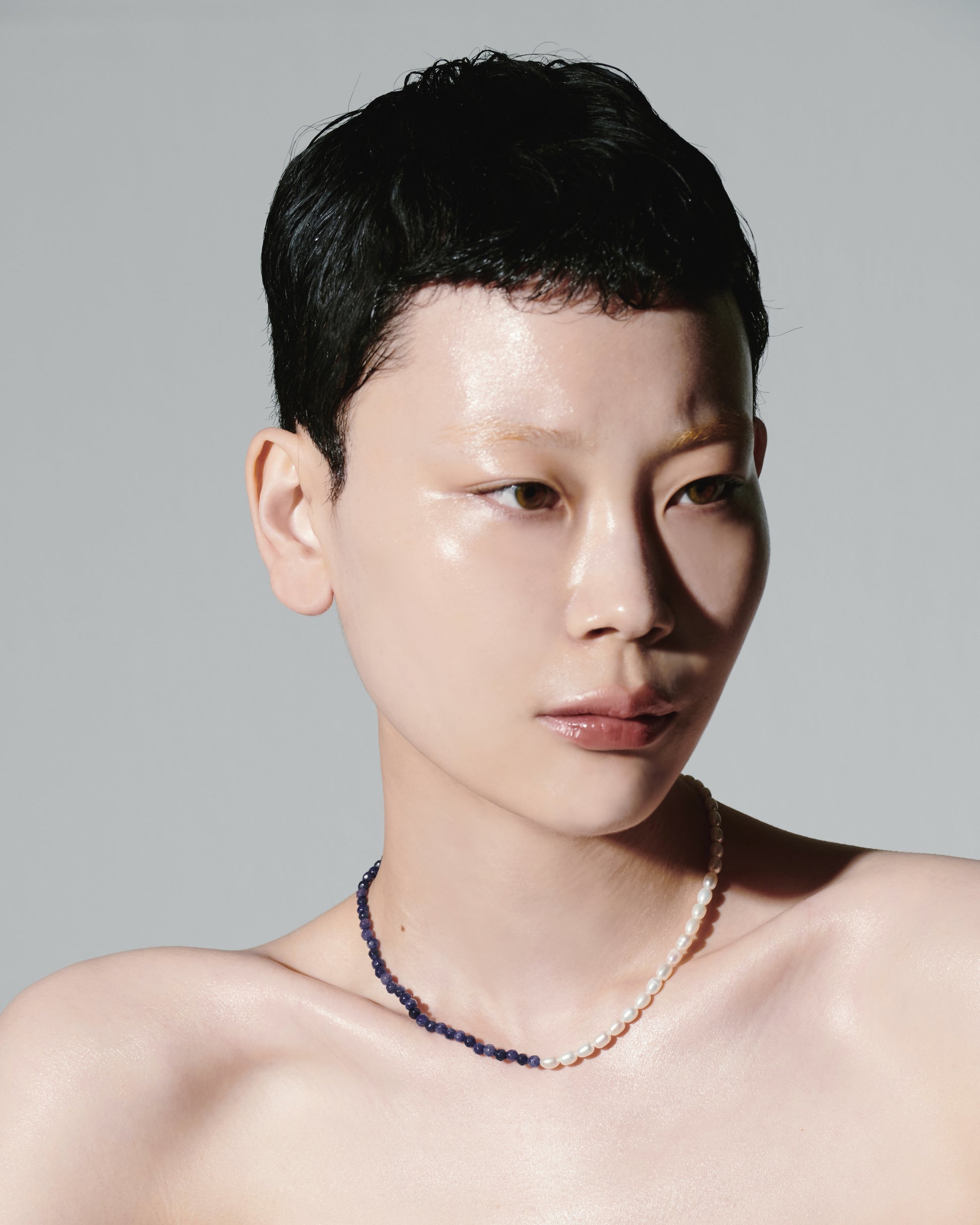 Juxtaposition Studio Seoul Korea Wink Necklace Amethyst Beads Freshwater Pearls Purple and Ivory Necklace Fashion Accessories